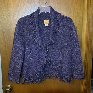 Ruby Rd. Purple Fringe Cardigan
